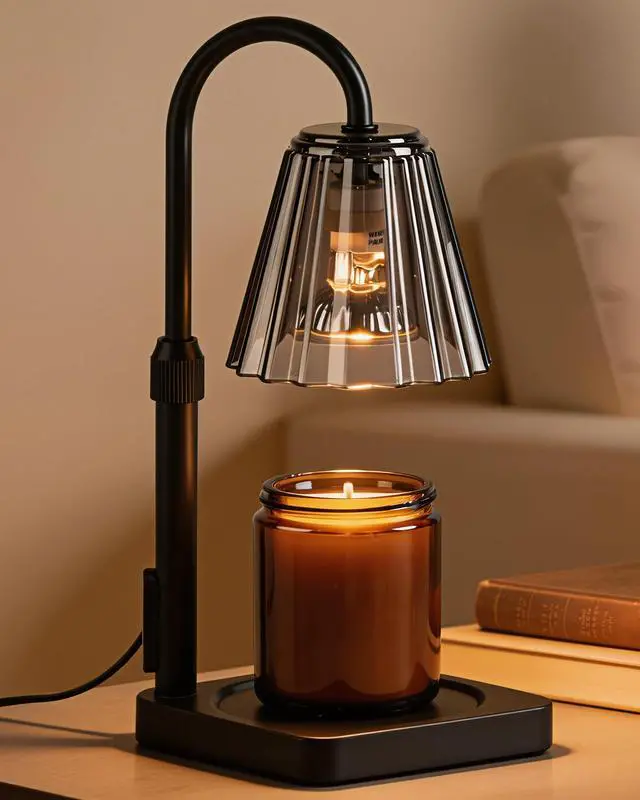 Main image of Candle Warmer Lamp with Timer & Dimmer, Shatterproof PC Shade, Adjustable Height for Jar Candles up to 5.3" Tall, Modern Black Electric Wax Melt Warmer for Bedroom Dorm Office, Gift, 2 Bulbs