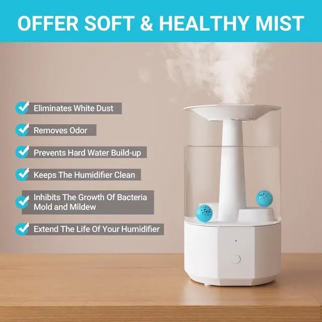Alt view image 2 of 7 - Humidifier Cleaning Ball Fight Humidifier Mold and Bacteria with Humidifier Cleaner, Prevents Hard Water Build-Up, Eliminates White Dust, Removes Odor, For All humidifiers, Fish Tank