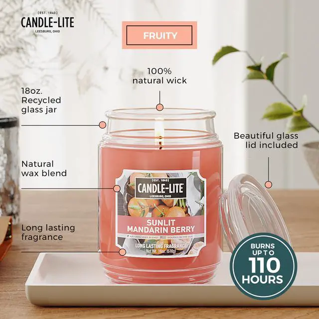 Alt view image 2 of 6 - Scented Candles, Sunlit Mandarin Berry, 18 oz Jar, Proudly Poured in The USA, Aromatherapy Candle, Single-Wick with 110 Hours of Burn Time, Perfect for Creating a Refreshing Ambiance
