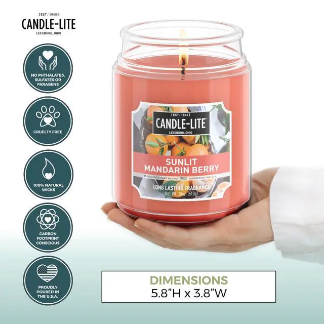Alt view image 3 of 6 - Scented Candles, Sunlit Mandarin Berry, 18 oz Jar, Proudly Poured in The USA, Aromatherapy Candle, Single-Wick with 110 Hours of Burn Time, Perfect for Creating a Refreshing Ambiance