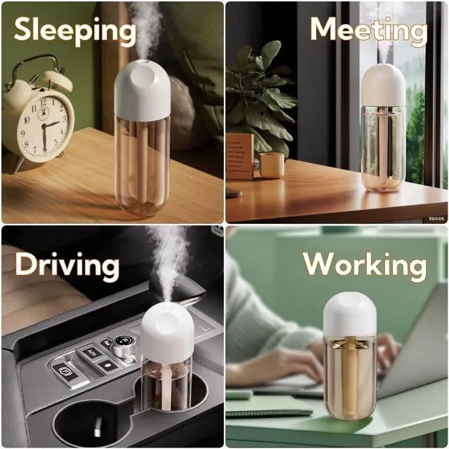 Alt view image 6 of 7 - Portable Small Humidifier Dual Nozzle - Large Cool Mist Humidifiers Double Spray Ports, Water Shortage Protection, Ultra-Quiet, Mini Humidifier for Bedroom Plants Office Car Travel (P05)