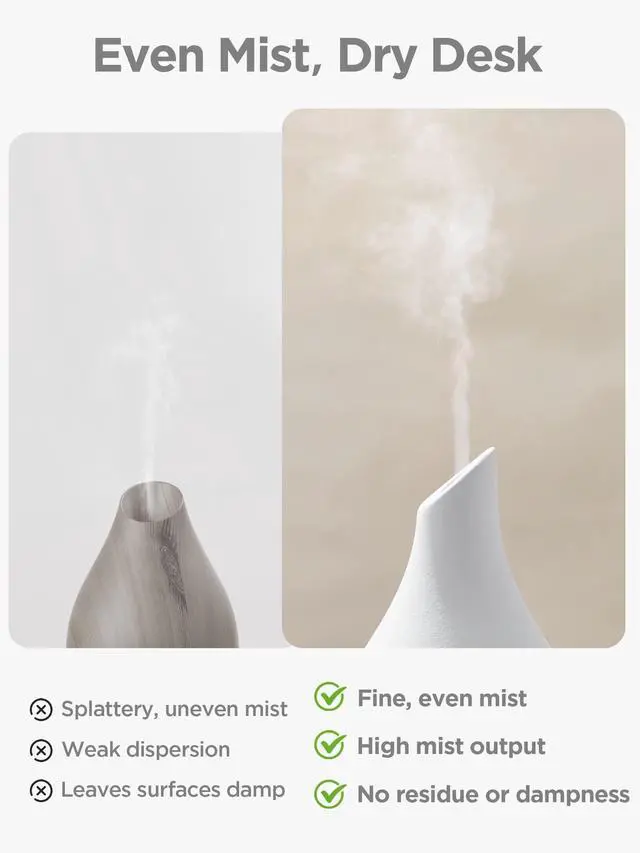 Alt view image 2 of 7 - Essential Oil Diffuser, 150ml Ceramic Diffuser Handcrafted Stone Aromatherapy Diffusers Ultrasonic Cool Mist Humidifier Vaporizer 2 Mist Modes Waterless for Home, White Vase-Shaped Ceramic