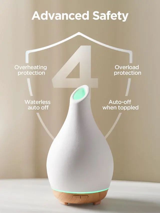 Alt view image 4 of 7 - Essential Oil Diffuser, 150ml Ceramic Diffuser Handcrafted Stone Aromatherapy Diffusers Ultrasonic Cool Mist Humidifier Vaporizer 2 Mist Modes Waterless for Home, White Vase-Shaped Ceramic