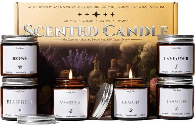 Main image of 6 Pack Non-Toxic Soy Wax Scented Candles Gift Set, 21oz 120H Long Burn Time, Amber Jar Candles, Gift for Women Unique, Christmas Birthday Self Care Relaxation Spa Aromatherapy Gifts