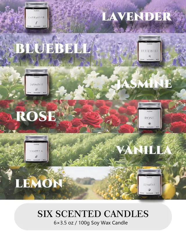 Alt view image 3 of 7 - 6 Pack Non-Toxic Soy Wax Scented Candles Gift Set, 21oz 120H Long Burn Time, Amber Jar Candles, Gift for Women Unique, Christmas Birthday Self Care Relaxation Spa Aromatherapy Gifts