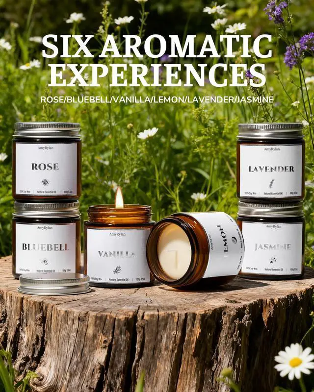 Alt view image 4 of 7 - 6 Pack Non-Toxic Soy Wax Scented Candles Gift Set, 21oz 120H Long Burn Time, Amber Jar Candles, Gift for Women Unique, Christmas Birthday Self Care Relaxation Spa Aromatherapy Gifts