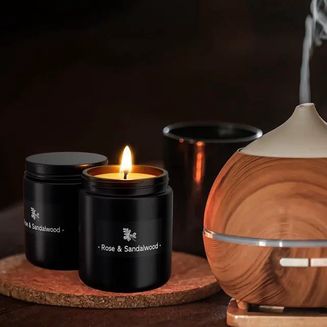 Alt view image 5 of 7 - Rose & Sandalwood Black Scented Candles for Men - 7.6oz Soy Wax Candle for Home Scented - Men Candle Gifts, Father's Day, Christmas Gift for Husband, Boyfriend, Father
