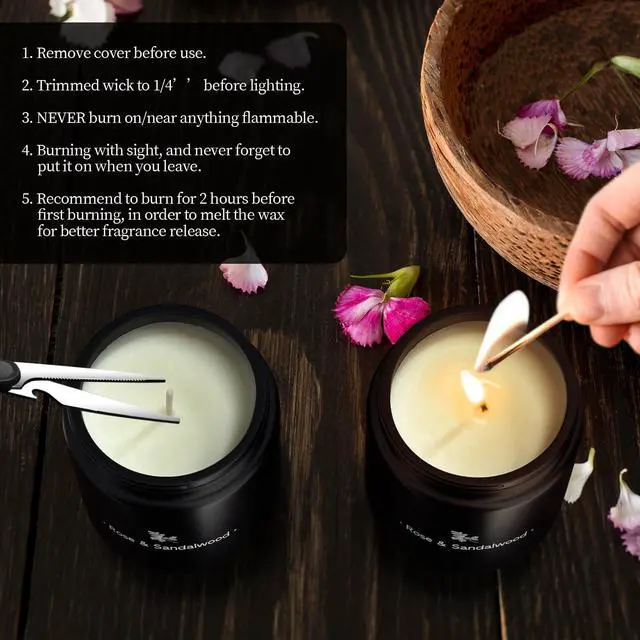Alt view image 6 of 7 - Rose & Sandalwood Black Scented Candles for Men - 7.6oz Soy Wax Candle for Home Scented - Men Candle Gifts, Father's Day, Christmas Gift for Husband, Boyfriend, Father