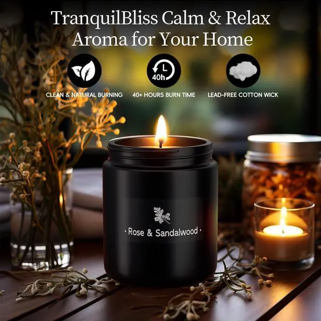 Alt view image 3 of 7 - Rose & Sandalwood Black Scented Candles for Men - 7.6oz Soy Wax Candle for Home Scented - Men Candle Gifts, Father's Day, Christmas Gift for Husband, Boyfriend, Father