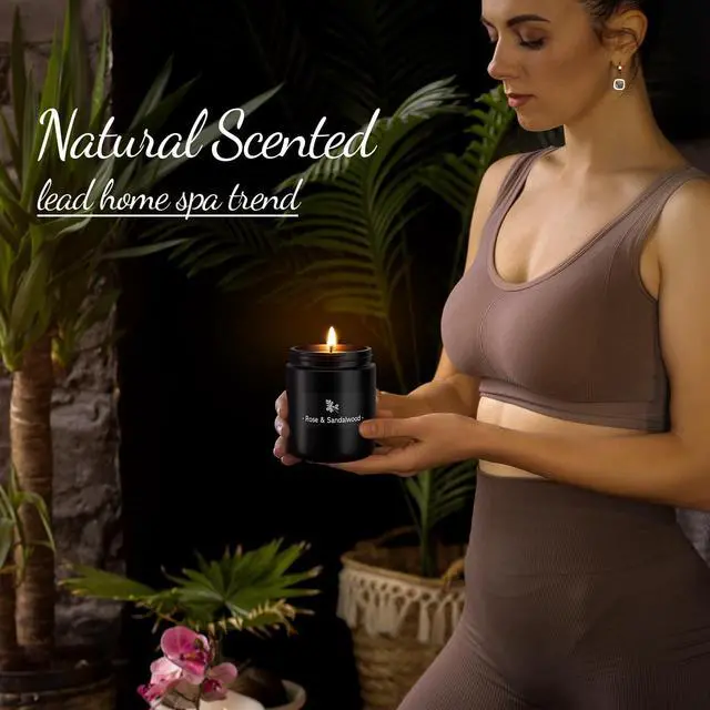 Alt view image 7 of 7 - Rose & Sandalwood Black Scented Candles for Men - 7.6oz Soy Wax Candle for Home Scented - Men Candle Gifts, Father's Day, Christmas Gift for Husband, Boyfriend, Father