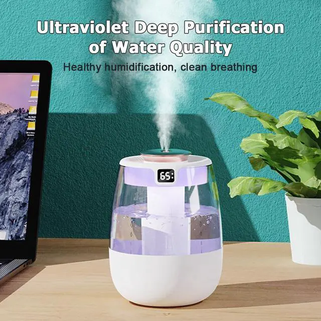 Alt view image 5 of 7 - Double Spray Humidifier,1L Silent USB Digital Display Humidifier with 2 Mist Modes & Night Light for Car Office Home Room