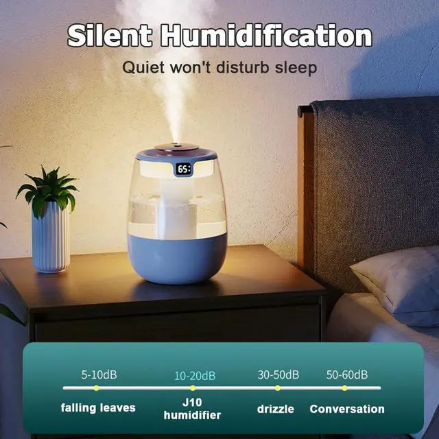 Alt view image 6 of 7 - Double Spray Humidifier,1L Silent USB Digital Display Humidifier with 2 Mist Modes & Night Light for Car Office Home Room