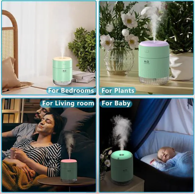 Alt view image 6 of 6 - Portable Mini Humidifier, 500ML USB Personal Cool Mist Humidifiers for Bedroom Office Travel Desk, Whisper Quiet 20dB with 2 Mist Modes & Auto Shut-Off, Small Desktop Humidifier(Green)