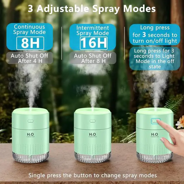 Alt view image 5 of 6 - Portable Mini Humidifier, 500ML USB Personal Cool Mist Humidifiers for Bedroom Office Travel Desk, Whisper Quiet 20dB with 2 Mist Modes & Auto Shut-Off, Small Desktop Humidifier(Green)