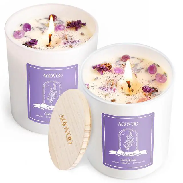 Main image of Lavender Scented Candle Set 2 Pack - Aromatherapy Candle with Crystals Inside, 14oz Soy Candles for Home Scented, Birthday Gifts Mothers Day Candle for Women Mom