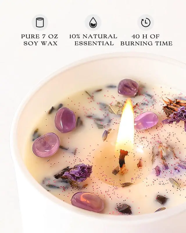 Alt view image 2 of 7 - Lavender Scented Candle Set 2 Pack - Aromatherapy Candle with Crystals Inside, 14oz Soy Candles for Home Scented, Birthday Gifts Mothers Day Candle for Women Mom