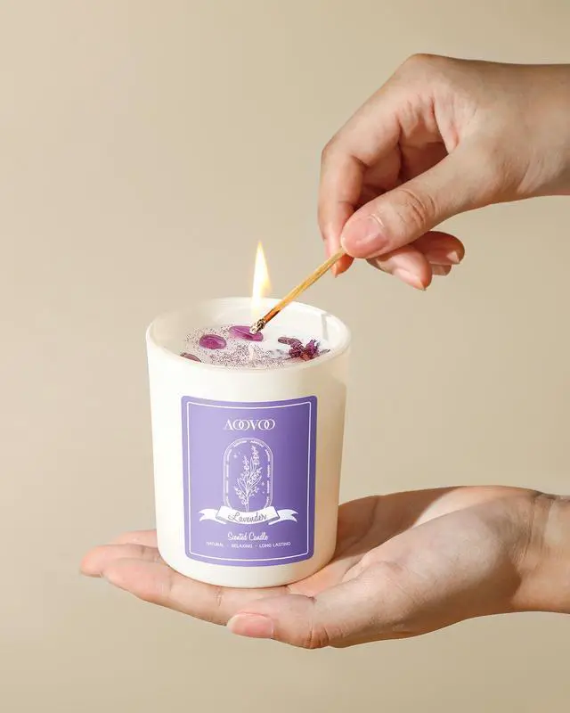 Alt view image 4 of 7 - Lavender Scented Candle Set 2 Pack - Aromatherapy Candle with Crystals Inside, 14oz Soy Candles for Home Scented, Birthday Gifts Mothers Day Candle for Women Mom