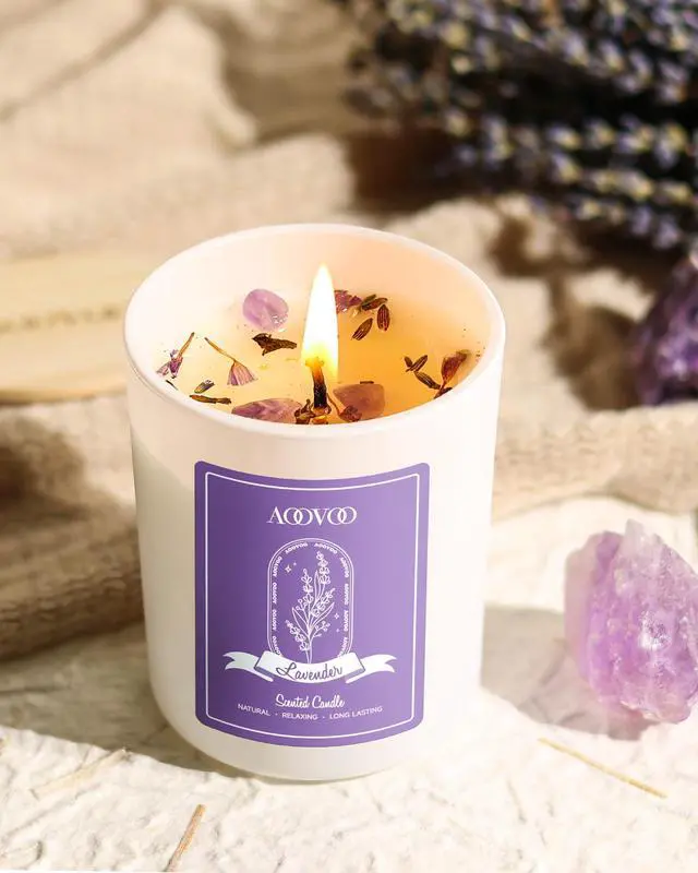 Alt view image 5 of 7 - Lavender Scented Candle Set 2 Pack - Aromatherapy Candle with Crystals Inside, 14oz Soy Candles for Home Scented, Birthday Gifts Mothers Day Candle for Women Mom