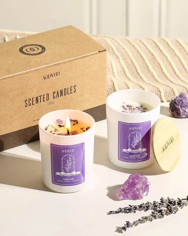 Alt view image 7 of 7 - Lavender Scented Candle Set 2 Pack - Aromatherapy Candle with Crystals Inside, 14oz Soy Candles for Home Scented, Birthday Gifts Mothers Day Candle for Women Mom