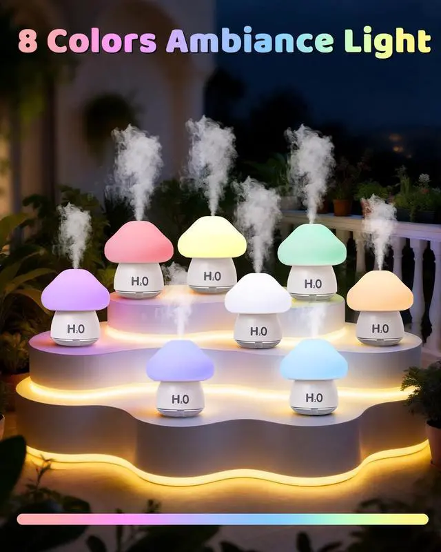 Alt view image 2 of 7 - Mushroom Humidifier Lamp with 8 RGB Colors Lights,Cute Rechargeable Portable Humidifiers for Bedroom,Small Mushroom Diffuser with Two Spray Modes,Touch Night Light,Valentine's Day Gifts (White)