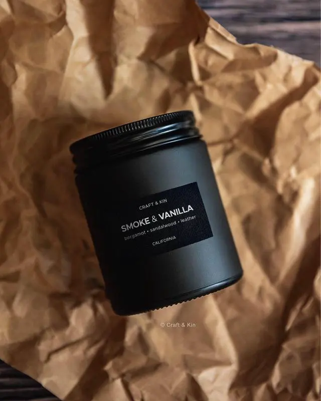 Alt view image 6 of 7 - Premium Smoke & Vanilla Candle | Black Scented Candles for Men | Long Lasting with 45 Hour Burn Time, 7.6oz | Soy Candle | Aromatherapy at Home | Gifts for Men