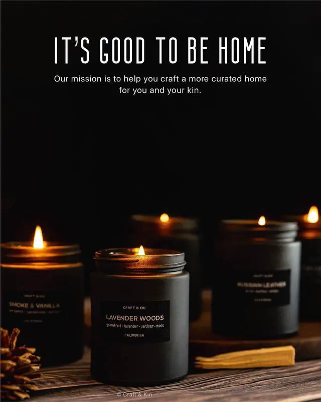 Alt view image 5 of 7 - Premium Smoke & Vanilla Candle | Black Scented Candles for Men | Long Lasting with 45 Hour Burn Time, 7.6oz | Soy Candle | Aromatherapy at Home | Gifts for Men