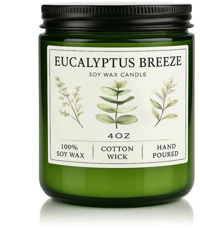 Main image of Eucalyptus & Mint Candles for Home Scented, 20 Hours Burn Soy Candle Gift for Women Stress Relief, Meditation, Yoga, Relaxing, Natural Soy Wax for Men and Women, 4oz
