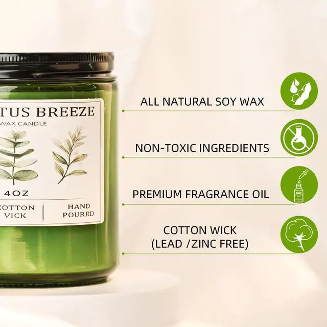 Alt view image 3 of 7 - Eucalyptus & Mint Candles for Home Scented, 20 Hours Burn Soy Candle Gift for Women Stress Relief, Meditation, Yoga, Relaxing, Natural Soy Wax for Men and Women, 4oz