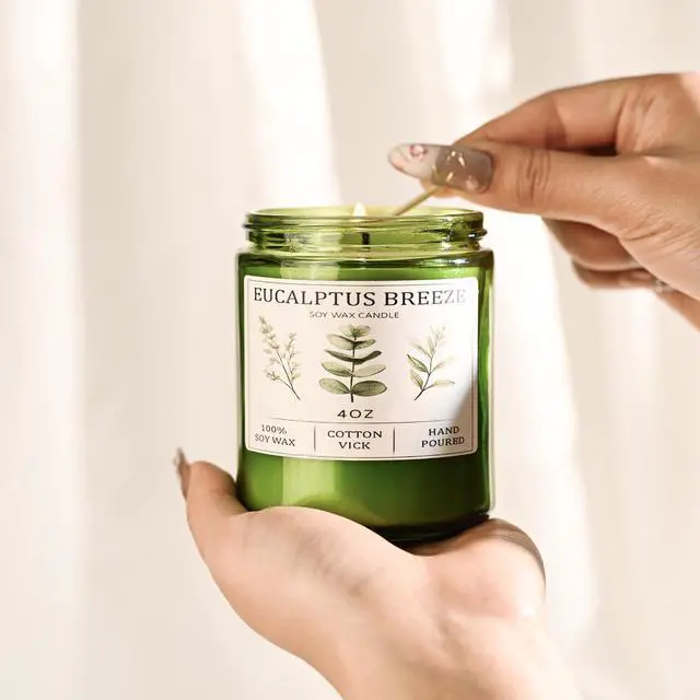 Alt view image 6 of 7 - Eucalyptus & Mint Candles for Home Scented, 20 Hours Burn Soy Candle Gift for Women Stress Relief, Meditation, Yoga, Relaxing, Natural Soy Wax for Men and Women, 4oz