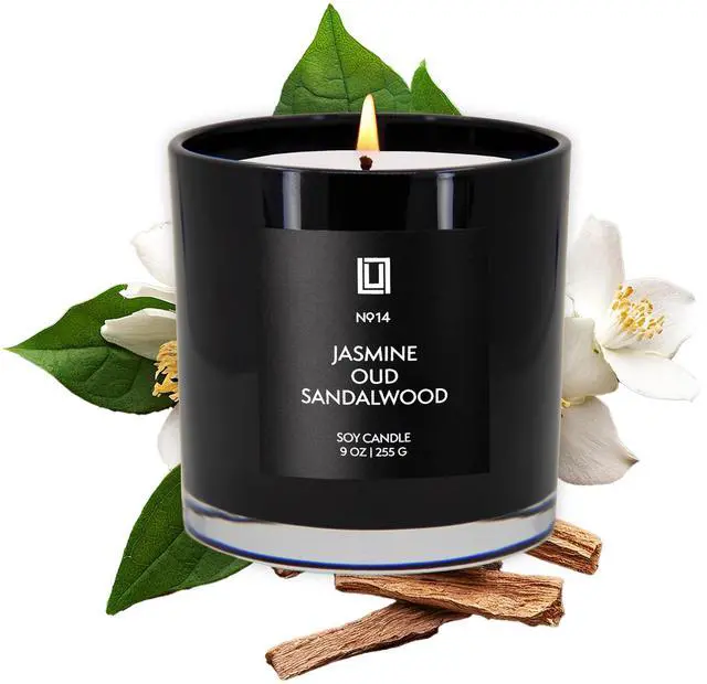 Alt view image 3 of 6 - | Jasmine, Oud & Sandalwood | Luxury Scented Soy Jar Candle | Hand Poured in The USA | Highly Scented & Long Lasting (9 Oz.)