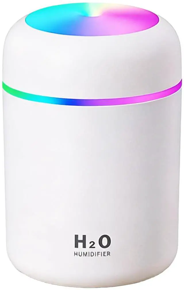 Main image of 300ml USB Cool Mist Small Humidifier with Colorful Lights,Portable Mini Humidifier, Perfect for Bedroom, Office, Plants, travel & Car, White