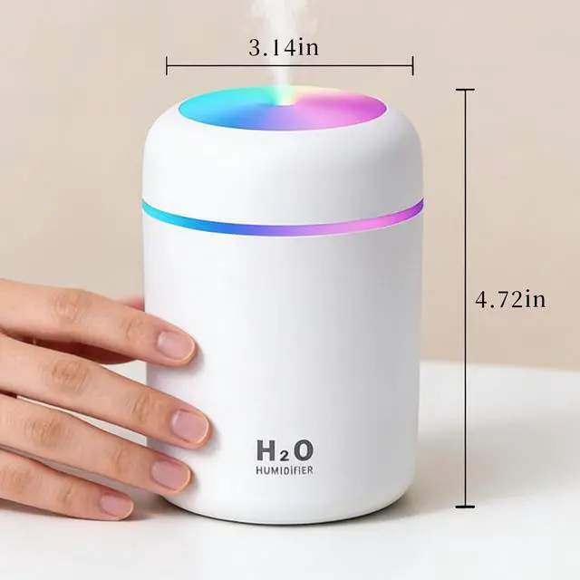 Alt view image 2 of 6 - 300ml USB Cool Mist Small Humidifier with Colorful Lights,Portable Mini Humidifier, Perfect for Bedroom, Office, Plants, travel & Car, White