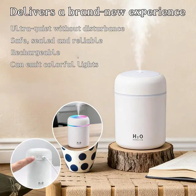 Alt view image 5 of 6 - 300ml USB Cool Mist Small Humidifier with Colorful Lights,Portable Mini Humidifier, Perfect for Bedroom, Office, Plants, travel & Car, White