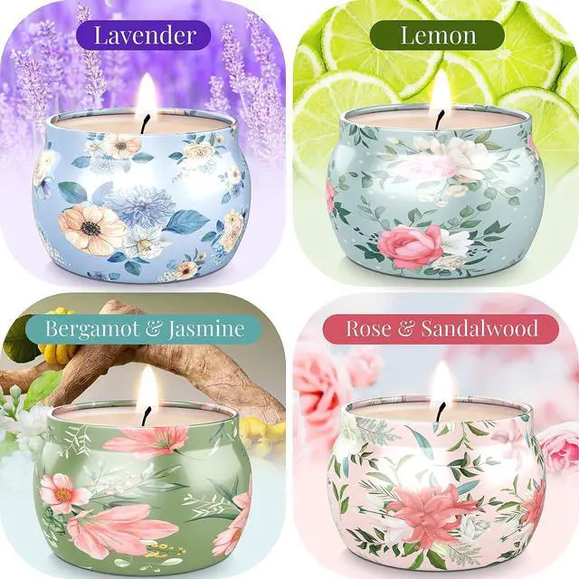 Alt view image 2 of 7 - Scented Candles Set, 17.6 oz 4 Pack Home Scented Candles, 100-120 Hours Candle Set for Men and Women, Long Lasting Soy Wax Aromatherapy Gift for Birthday, Valentine's Day, Mother's Day