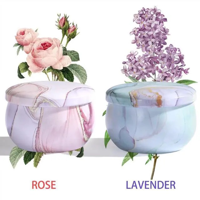 Alt view image 2 of 6 - 2-Pack Soy Candles Gift Set - Lavender, Vanilla, Rose Scents in Portable Tin Jars - for Home, Travel, Spa