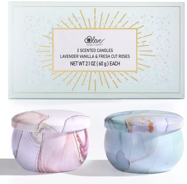 Alt view image 6 of 6 - 2-Pack Soy Candles Gift Set - Lavender, Vanilla, Rose Scents in Portable Tin Jars - for Home, Travel, Spa