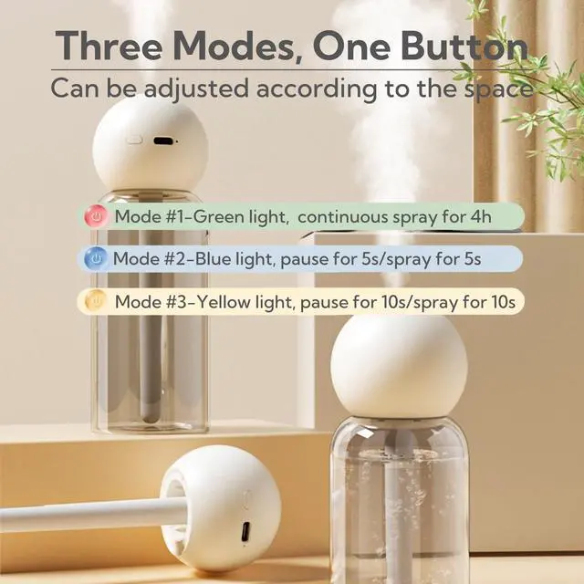 Alt view image 3 of 7 - Portable Small Humidifier Dual Nozzle - Large Cool Mist Humidifiers Double Spray Ports, Water Shortage Protection, Ultra-Quiet, Mini Humidifier for Bedroom Plants Office Car Travel (P06)