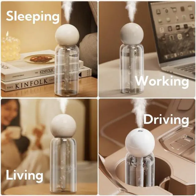 Alt view image 6 of 7 - Portable Small Humidifier Dual Nozzle - Large Cool Mist Humidifiers Double Spray Ports, Water Shortage Protection, Ultra-Quiet, Mini Humidifier for Bedroom Plants Office Car Travel (P06)