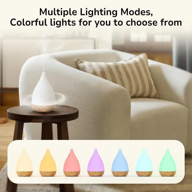 Alt view image 2 of 7 - Ultrasonic Essential Oil Diffuser, Home Fragrance Aroma Diffuser with Auto Shut-Off, 8-Color Night Light & Ultra-Quiet Operation, BPA-Free Portable Aromatherapy Humidifier for Home (Light)