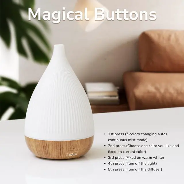 Alt view image 7 of 7 - Ultrasonic Essential Oil Diffuser, Home Fragrance Aroma Diffuser with Auto Shut-Off, 8-Color Night Light & Ultra-Quiet Operation, BPA-Free Portable Aromatherapy Humidifier for Home (Light)