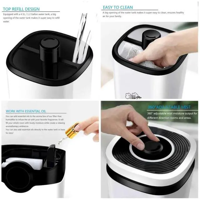 Alt view image 4 of 6 - Cool Mist Humidifiers - Essential Oil Top Fill Humidifier Cool Ultrasonic Humidifier Quiet Air Diffuser for Large Room & Easy to Clean with Filter & Oil Diffuser Plant Bedroom Humidifier