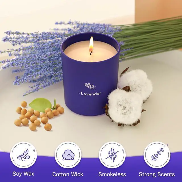 Alt view image 3 of 7 - Lavender Candles for Home Scented, 8 oz Scented Candles Present, Purple Jar Wax, Made with Soy for Women, 45 Hour Long-Lasting Burn for Christmas Mom Girl Birthday Christmas Giving - 1 Pack