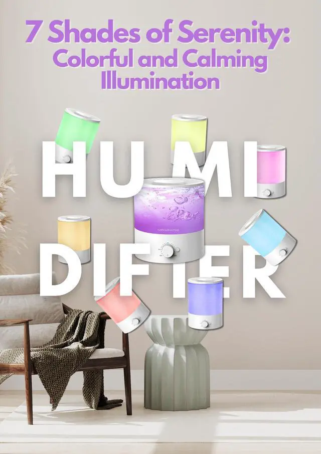Alt view image 2 of 5 - Cool Mist Humidifiers for Bedroom, 2L Tank Ultra-Quiet Humidifier for Large Room, 40H Runtime with 7 Color Ambient Light, Auto Shut-Off Protection