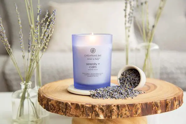 Alt view image 2 of 2 - Medium Jar Scented Candle Serenity + Calm (Lavender Thyme) Home Décor Orange Gifting Idea Burn Time of 50 Hours