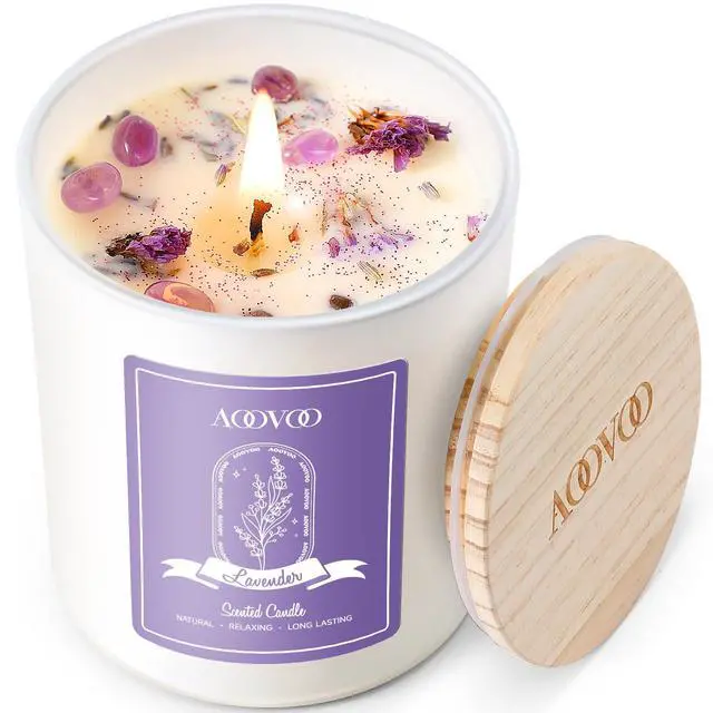 Main image of Lavender Scented Candles for Women - Aromatherapy Candle with Crystals Inside, 10oz Soy Candles for Home Scented, Birthday Gifts Mothers Day Candle for Women Mom