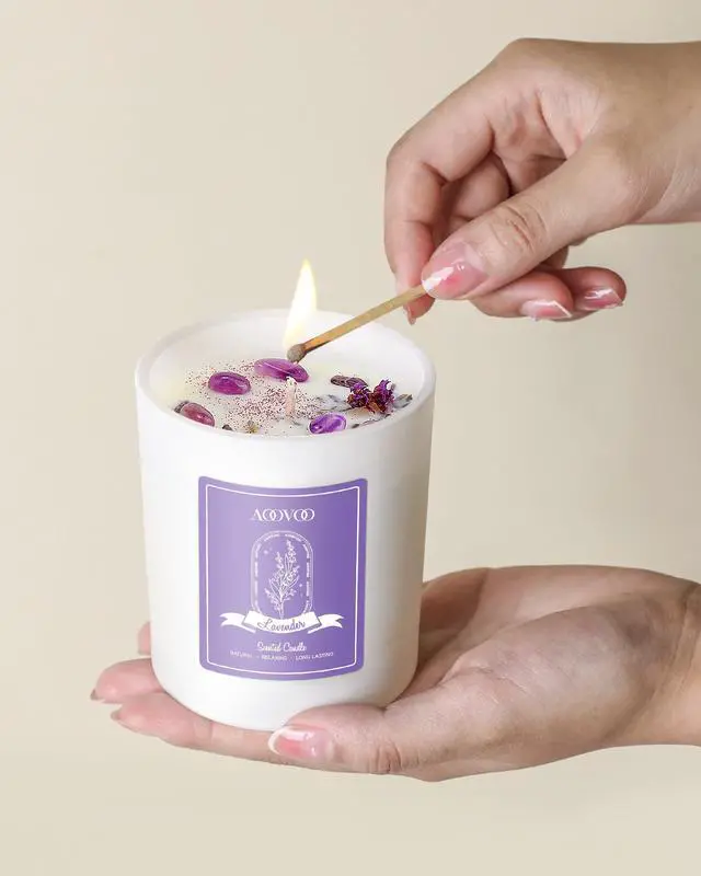 Alt view image 5 of 7 - Lavender Scented Candles for Women - Aromatherapy Candle with Crystals Inside, 10oz Soy Candles for Home Scented, Birthday Gifts Mothers Day Candle for Women Mom