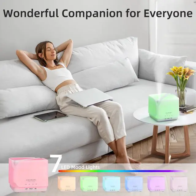 Alt view image 2 of 7 - Essential Oil Diffuser for Home, Large 700 ml Humidifier with Automatic Shut-Off, Quiet Aromatherapy Diffuser with 7 LED Lights for Living Room, Kitchen, Bedroom, Hotel - Pure White