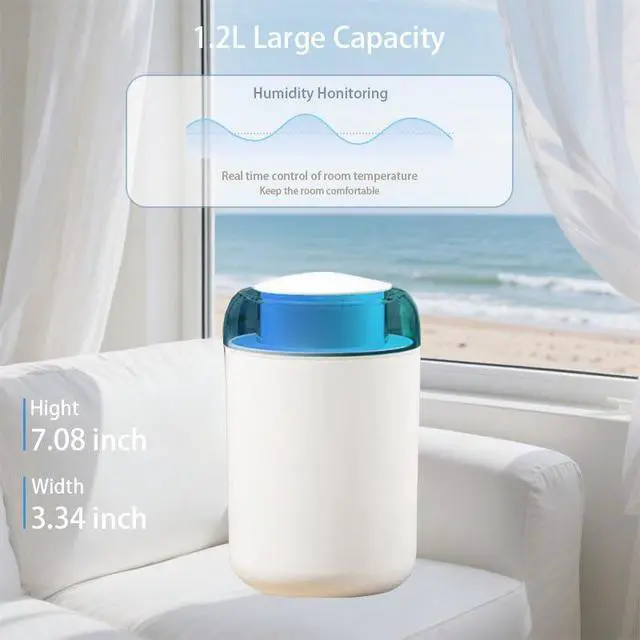 Alt view image 2 of 6 - Bedroom Humidifier, 1.2L Cool Mist Extra Large humidifier - Humldifier for Bedroom Living Room Baby Plants, 7 Color Gradient Night Light, Safe Power Off, Ideal Baby Humidifier(white)