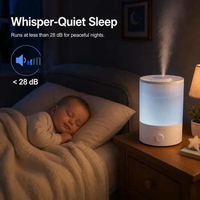 Alt view image 3 of 7 - 3.5L Cool Mist Humidifier with Top Refill, Large Capacity of 3.5L, Easy Safe and Convenient for Home + 7 Night light Colors