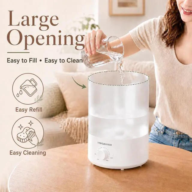 Alt view image 5 of 7 - 3.5L Cool Mist Humidifier with Top Refill, Large Capacity of 3.5L, Easy Safe and Convenient for Home + 7 Night light Colors